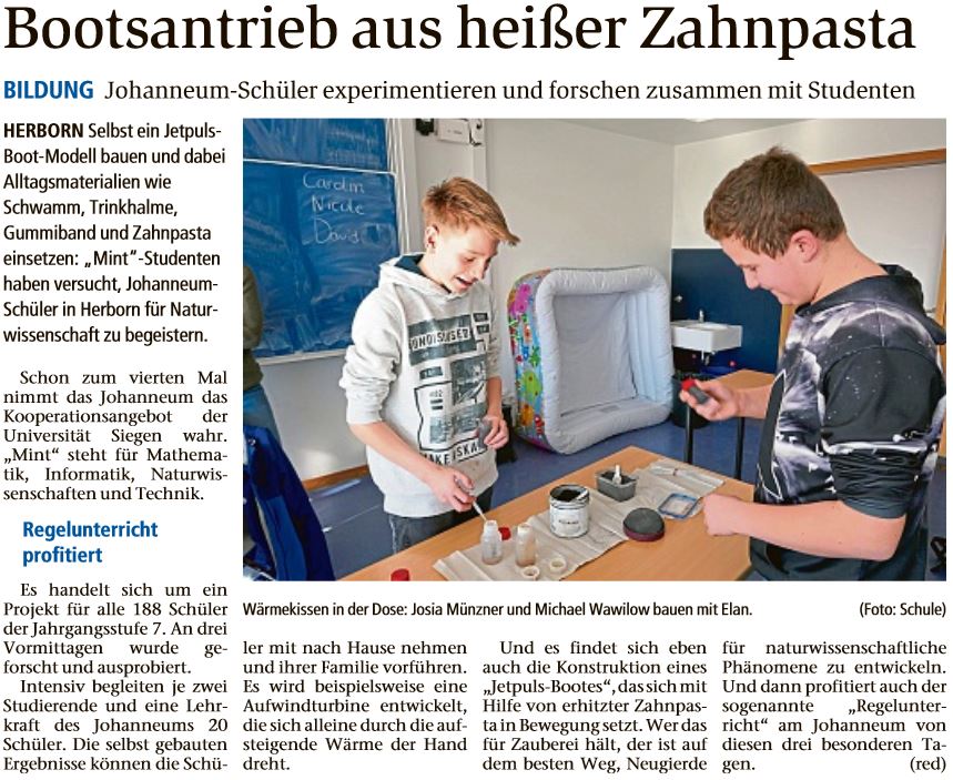 Bootsantrieb aus heier Zahnpasta Dill Zeitung vom 03.03.2018
