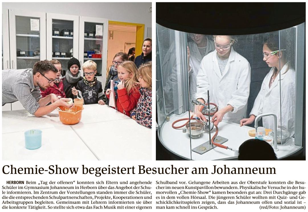 Chemie Show begeistert Besucher am Johanneum HT vom 16.02.2018
