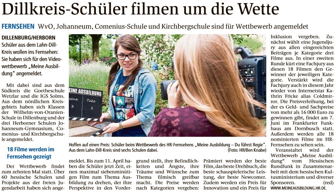Dillkreis Schler filmen um die Wette Dill Zeitung vom 03.03.2018