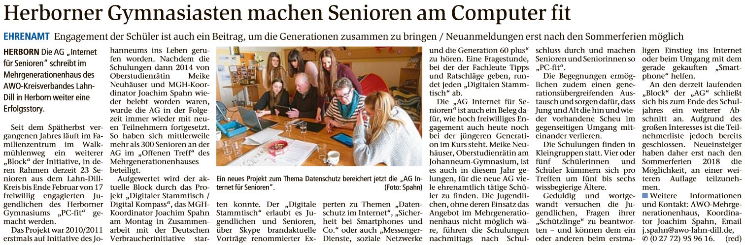 Herborner Gymnasiasten machen Senioren am Computer fit Dill Zeitung vom 08.02.2018